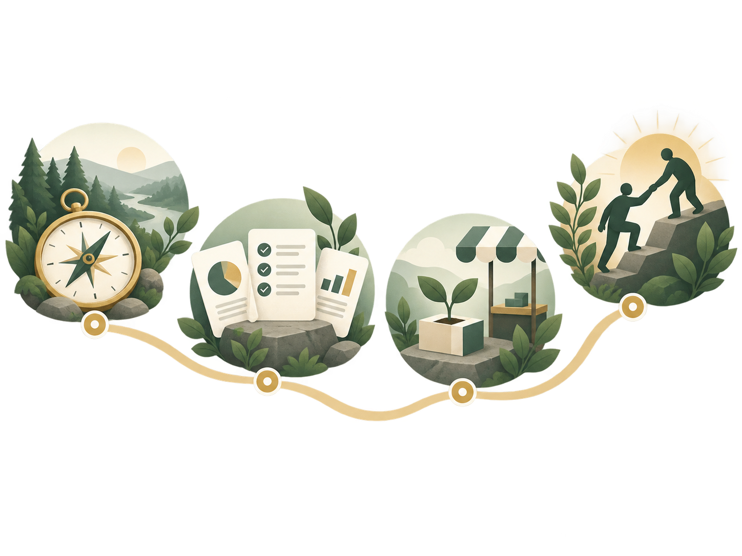PATH 方法論以四個連續階段呈現：探索、評估、測試與成長